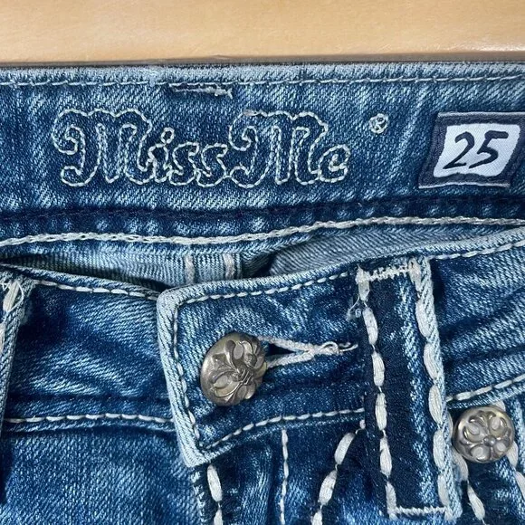 Miss Me Skinny Jeans Womens 25 Embellished Flap Pockets Style# (JP5010SK) Blue - Picture 3 of 10
